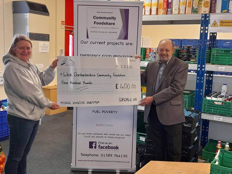 Cordale Housing Association donates £400 to West Dunbartonshire Community Foodshare